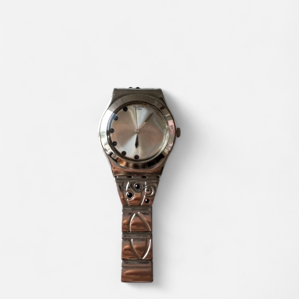 Silver and Blue Swatch Watch